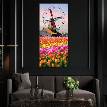 Vertical Art Themed Glass Wall Art with Clock at the Top 038