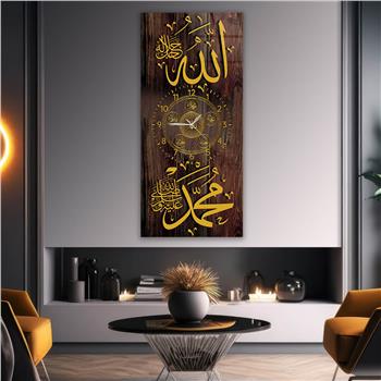Vertical Religious Themed Glass Wall Art with Clock at the Center 012
