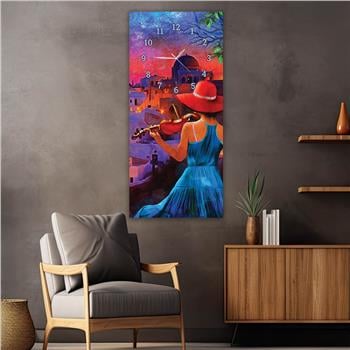 Vertical Art Themed Glass Wall Art with Clock at the Top 052