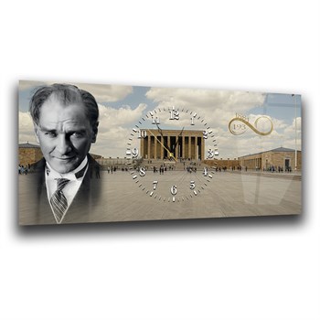 Anıtkabir ve Atatürk Ortadan Saatli Cam Tablo 063