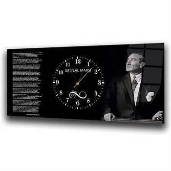 Mustafa Kemal Atatürk , İstiklal Marşı ve 1881-1938 Yazılı Saatli  Vatan Temalı Cam Tablo 045