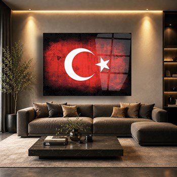 Dalgalı Türk Bayrağı Cam Tablo