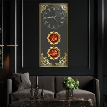 Vertical Religious Themed Glass Wall Art with Clock at the Top  032