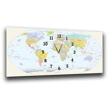 Atlas Dünya Haritası Saatli Cam Tablo