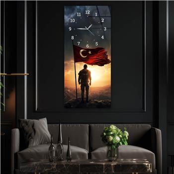 Vertical National Themed Glass Wall Art with Clock at the Top 047