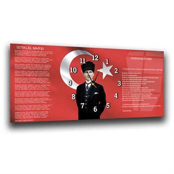 Atatürk İstiklal Marşı ve Gençliğe Hitabe Saatli Cam Tablo