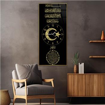 Vertical Religious Themed Glass Wall Art with Clock at the Center 022