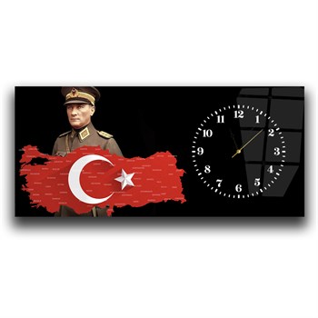 Yatay Saatli Yandan Vatan Temalı Cam Tablo 031