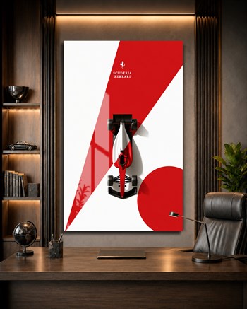 Kırmızı Ferrari Formula 1 Cam Tablo