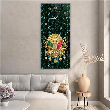Vertical National Themed Glass Wall Art with Clock at the Top 019