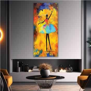 Vertical Art Themed Glass Wall Art with Clock at the Top 061