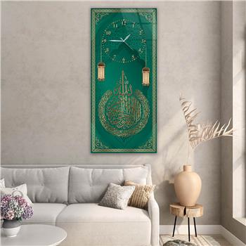 Tableau en verre à thème religieux vertical avec horloge en haut 050