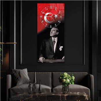 Vertical National Themed Glass Wall Art with Clock at the Top 007