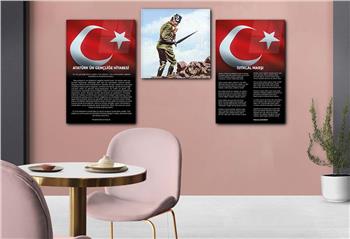 Atatürk and Independence March Glass Wall Art Set with Clock