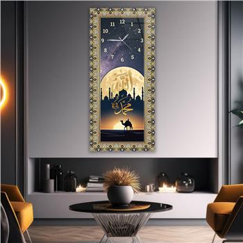 Vertical Religious Themed Glass Wall Art with Clock at the Top  043