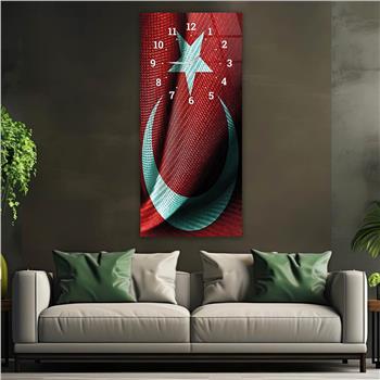 Vertical National Themed Glass Wall Art with Clock at the Top 002