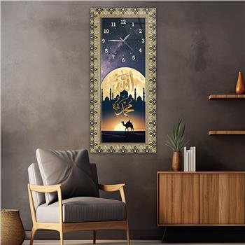 Vertical Religious Themed Glass Wall Art with Clock at the Top  043