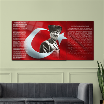 ATATÜRK İSTİKLAL MARŞI VE GENÇLİĞE HİTABE CAM TABLO SETİ