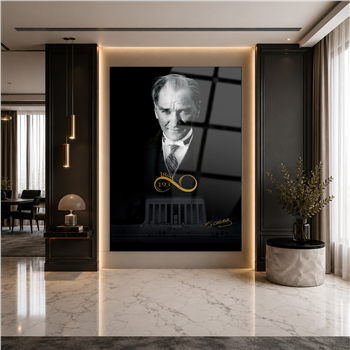 MUSTAFA KEMAL ATATÜRK ve İMZASI GÖRSELLİ  CAM TABLO