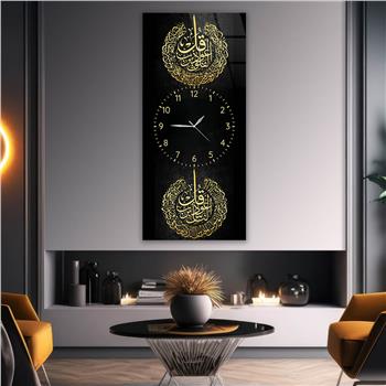 Vertical Religious Themed Glass Wall Art with Clock at the Center 001