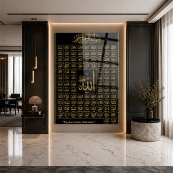 Allahın 99 İsmi Siyah Gold Cam Tablo