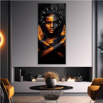Vertical Art Themed Glass Wall Art with Clock at the Top 036