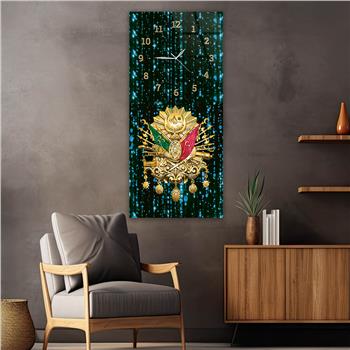 Vertical National Themed Glass Wall Art with Clock at the Top 019