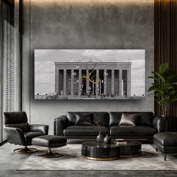 Anıtkabir ve Sonsuz 1881-1938 Yazılı Yatay Ortadan Saatli  Vatan Temalı Cam Tablo 059