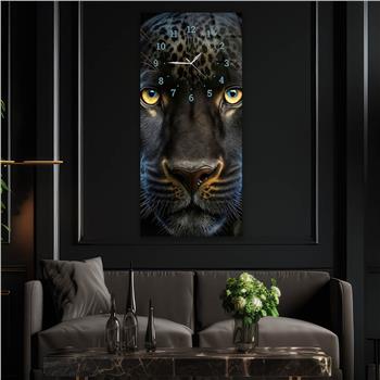 Tableau en verre à thème art et nature vertical avec horloge en haut 079
