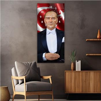 Vertical National Themed Glass Wall Art with Clock at the Top 017