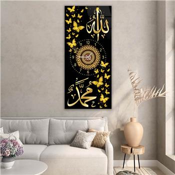 Vertical Religious Themed Glass Wall Art with Clock at the Center 013