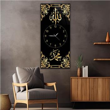 Vertical Religious Themed Glass Wall Art with Clock at the Center 004