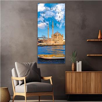 Vertical Religious Themed Glass Wall Art with Clock at the Top  007