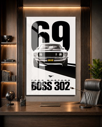 Beyaz 1969 Ford Mustang Boss 302 Cam Tablo