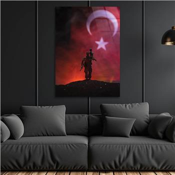 Turkish Flag and Turkish Soldier Glass Wall Art