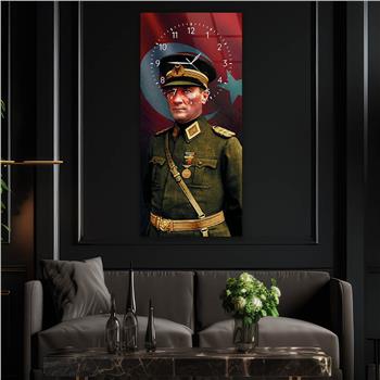 Vertical National Themed Glass Wall Art with Clock at the Top 003