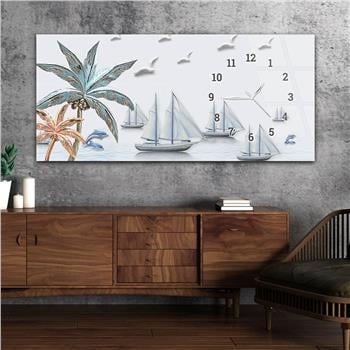 Yatay Saatli Yandan Sanat ve Doğa Temalı Cam Tablo 158