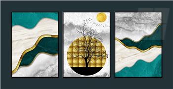 Aluminum Framed 3-Piece MDF Wall Art Set with Art Theme 0054