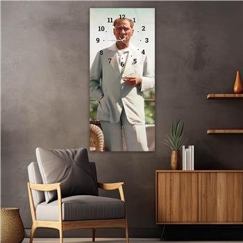 Vertical National Themed Glass Wall Art with Clock at the Top 016