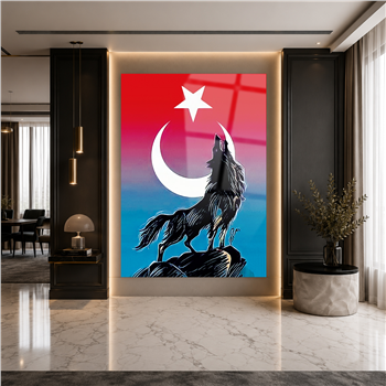 TÜRK BAYRAĞI VE KURT GÖRSELLİ CAM TABLO 