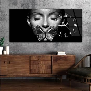 Yatay Saatli Yandan Sanat ve Doğa Temalı Cam Tablo 041