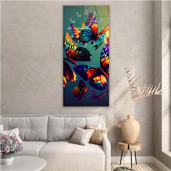 Vertical Art Themed Glass Wall Art with Clock at the Top 030