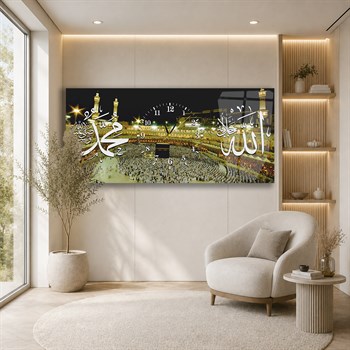 Horizontaal, in Het Midden Voorzien Van Een Klok, Religieus Thema Gehard Glasschilderij 067