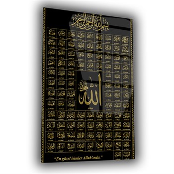 Allahın 99 İsmi Siyah Gold Cam Tablo