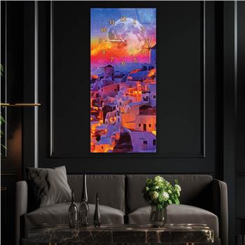 Vertical Art Themed Glass Wall Art with Clock at the Top 051