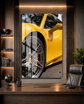 Sarı Ferrari Jant Detay Cam Tablo