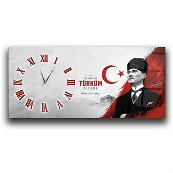Ne Mutlu Türküm Diyene | Atatürk Saatli Cam Tablo