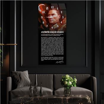 Vertical National Themed Glass Wall Art with Clock at the Top 024