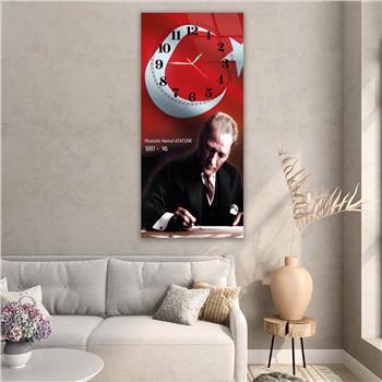 Vertical National Themed Glass Wall Art with Clock at the Top 029