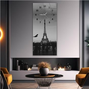 Dikey Üstten Saatli Sanat Temalı Cam Tablo 021